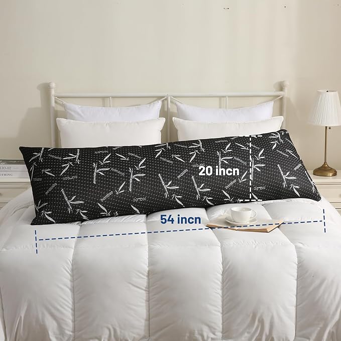 Full Body Pillow with Removable Pillowcase for Adults,（Memory Foam Filling）（Long Pillow for Side Sleepers） （Fluffy and Firm）（Adjustable Filling）（20×54 Inch，Black）