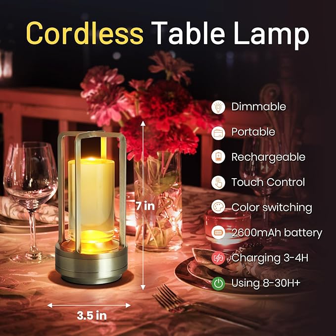 Crystal Lantern Lights Set of 2, Czgor Battery Operated Rechargeable Cordless Crystal Table Lantern Lamp with 3-Color, Small LED Desk Lamp for Indoor/Outdoor Patio Camping Bar Restaurant(Silver)