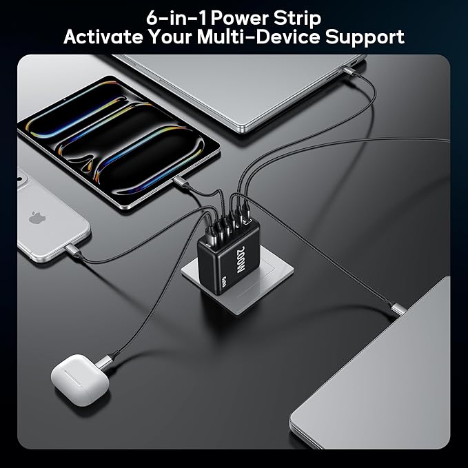 2 Pack USB C Charger Block 200W,6 Port Foldable Fast Charger Type C Charger iPhone 17 16 Fast Charging PD 3.1 Charging Station for All iPhone/Samsung Galaxy S25/S24/MacBook Pro/iPad
