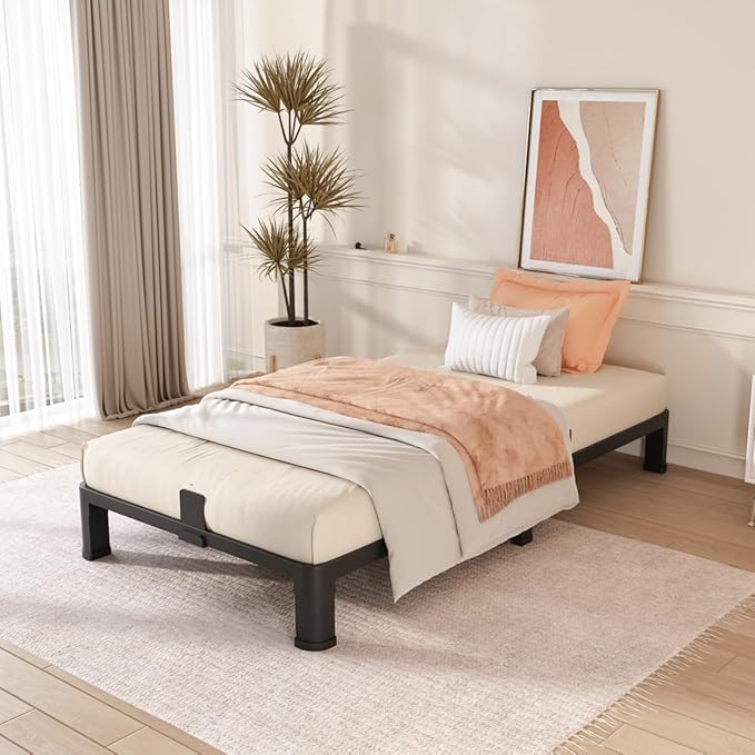 FUIOBYVV 6 Inch Twin Bed Frame with Round Corner Edge Legs 3500 lbs Metal Heavy Duty Steel Slats Support No Box Spring Needed Platform Noise Free Easy Assembly