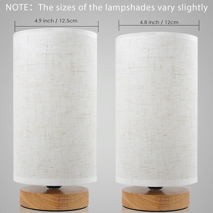 Minimalist Bedside Table Lamps for Bedrooms Set of 2, 3 Color Temperature Bedside Lamps with Round Fabric Linen Shade,Small Desk Lamp Night Nightstand Lamp Set for Living Room, Reading,Office