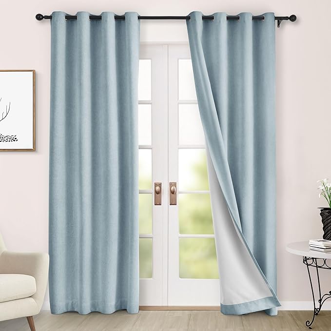 Macochico 100% Blackout Curtains Insulted Window Panels for Bedroom Living Room Dining Room Luxury Chenille Curtains Classic Home Decor Light Blue Curtains with Tieback 52" Wx72 L Grommet 1 Panel