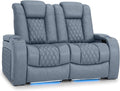 Seatcraft Diamante Zero-Gravity CoolZero Italian Leather Home Theater Seating, Power Headrest, Power Recline, Row of 2 Loveseat, Smokey Blue