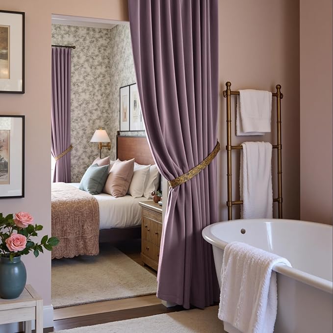 Lazzzy Velvet Blackout Curtains Thermal Insulated Room Window Drapes Super Soft Luxury Curtains for Living Room Bedroom Rod Pocket 2 Panels, Lavender Purple, 52" W x 96" L
