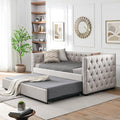 Antetek Daybed with Trundle, Upgraded Linen Upholstered Twin Size Day Bed Button-Tufted Sofa Daybed Frame with A Trundle,No Box Spring Needed,Furniture for Bedroom Living Room Guest Room (Beige, Twin)