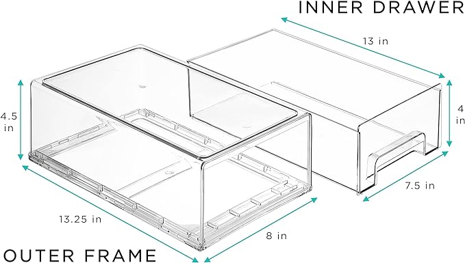 Sorbus Medium Clear Stackable Storage Drawers – 6-Pack Plastic Organizer Bins with Handles – Stackable Pull-Out Storage Drawers for Closet, Pantry, Office, Bathroom, Craft, and Toy Organization