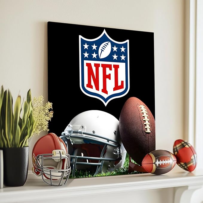 B.B.F MAKE American Football Canvas Wall Art Super Champions Bowl Poster Rugby Oil Painting Canvas Wall Decor Sports Picture Boys Gift Modern Bedroom Living Room Dorm Home Decoration, Framed 8x10inch