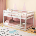 KOMFOTT Low Bunk Bed Twin Over Twin, Solid Wood Bunk Bed Frame with Built-in Ladder & Safety Guardrails, Space-Saving Low Bunk Bed for Kids, Teens, No Box Spring Needed