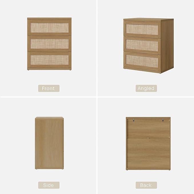 SICOTAS Dresser for Bedroom - 31" Tall Rattan Dresser with 3 Drawers Boho Dressers & Chests of Drawers Dressers for Bedroom Deep Bedside Table Clothes Closet Storage for Closet Hallway Entryway
