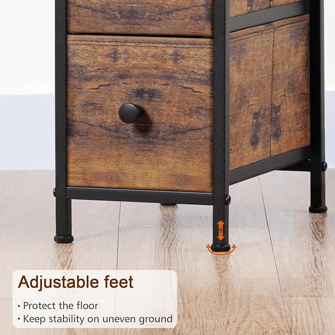 LOAKEKEL Narrow End Table Living Room with Charging Station, Skinny Side Table with Fabric Drawers, Slim Nightstand for Bedroom, Small Spaces, Couch, Rustic Brown, HETNDP03PBR-1