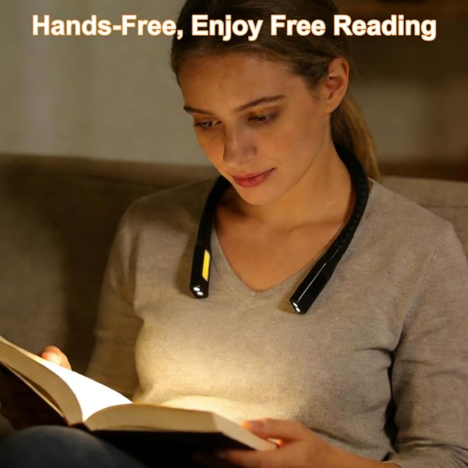 Rechargeable Neck Light with Dual-Sided LED, 1200mAh Battery, Large Velvet Neck Pad, Perfect for Bed Reading, Knitting, Camping, and Book Lovers(Black)