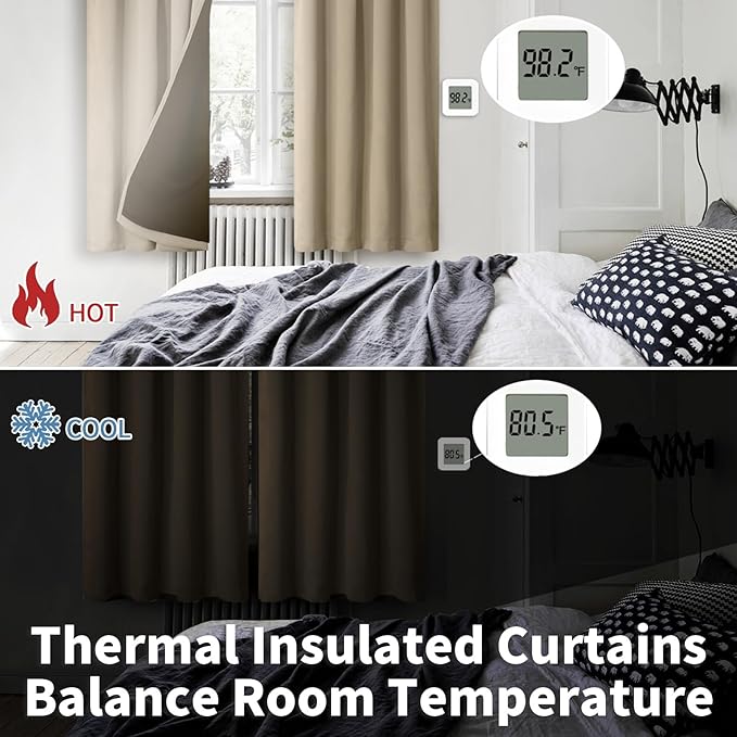 BGment 100% Blackout Curtains for Bedroom 72 Inch Length 2 Panels, Thermal Insulated Room Darkening Curtains Rod Pocket Soundproof Bedroom Living Room Window Curtains, Sand, Each 52 Inch Wide