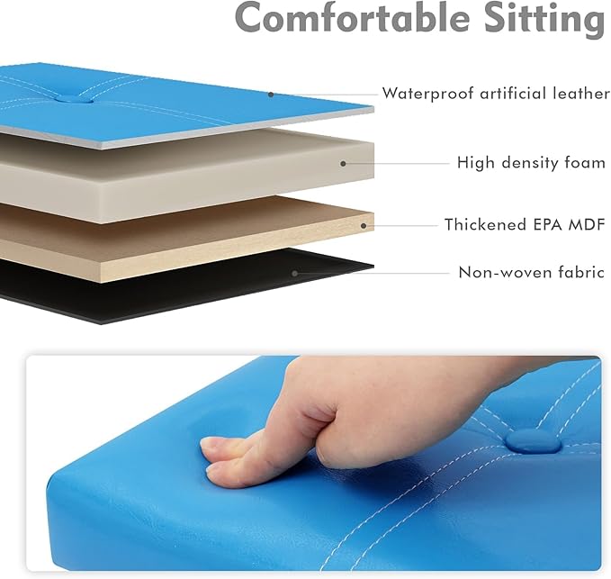 B FSOBEIIALEO Folding Storage Ottoman Cube, Faux Leather Footrest Seat Coffee Table, Blue 11.8"x11.8"x11.8"