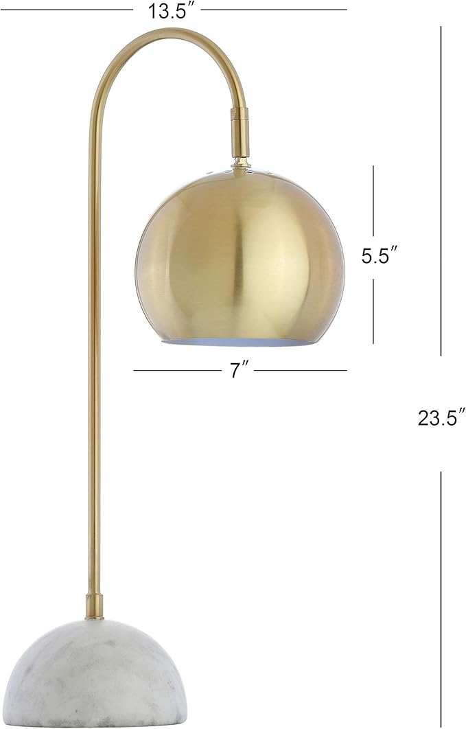 JONATHAN Y JYL6000A 23.5" Modern Brass and Marble Table Lamp, Contemporary Task Lamp for Office Desk, Bedside Nightstand Lamp for Bedroom, Living Room with Brass Gold Metal Shade, LED Bulb Included