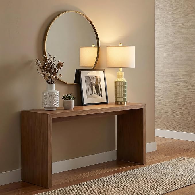 25" Green Ceramic Table Lamp - Modern Bedside Nightstand Lamp, Easy Assembly Twist Knob Switch for Bedroom Living Room Home Office Decor (Bulb Not Included)