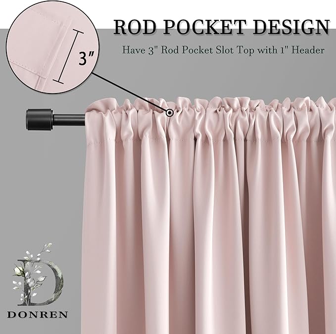 DONREN Pastel Pink Room Darkening Curtains - 90 Inch Length Light Blocking Thermal Insulated Energy Saving Curtain Panels for Livingroom,Light Pink,W 52 x L 90 Inch, 2 Panels
