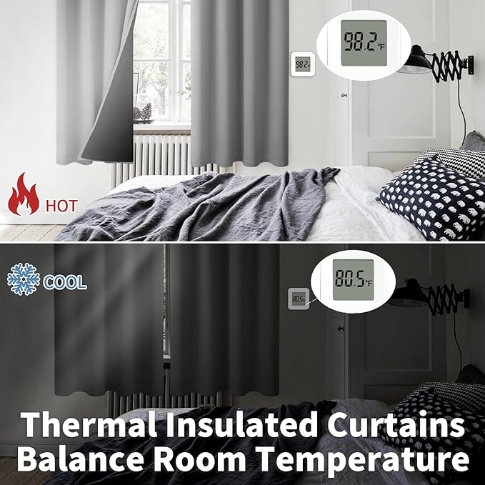 BGment Thermal Insulated 100% Blackout Curtains 90 Inch Length 2 Panels, Total Light Blocking Curtains for Bedroom, Grommet Window Drapes with Thick Black Liner, 52 Inch Wide Each Panel, Dove Grey