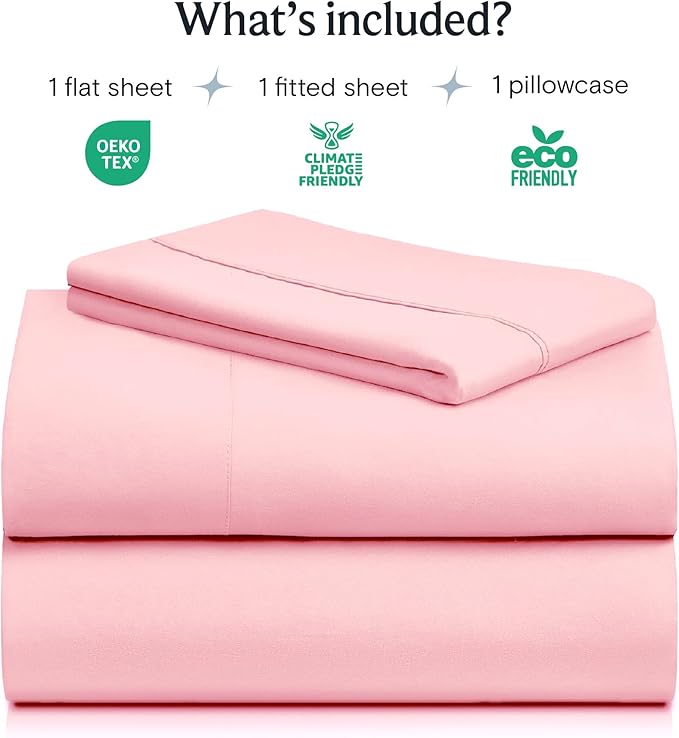 LuxClub 3 PC Twin XL Sheet Set, Deep Pockets Wrinkle Free Cooling Bed Sheets Hotel Bedding for Women, Men, Kids & Teens, Includes 1 Fitted Sheet, 1 Flat Sheet and 1 Pillowcase-Silky Soft Baby Pink