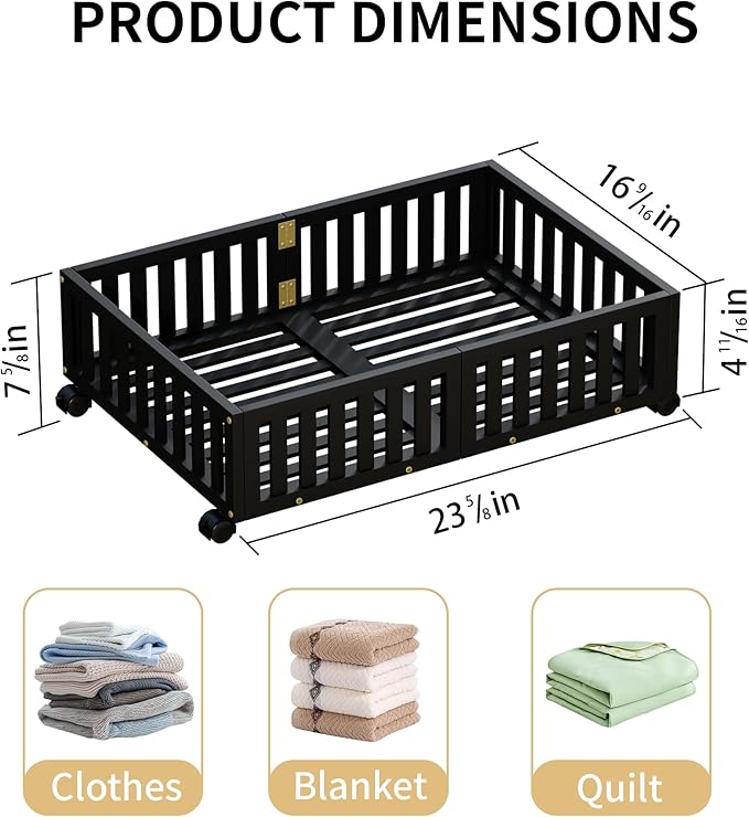 Bamboo Under Bed Storage with Wheels,Rolling Underbed Shoe Organizer Box for Shoes,Blankets,Toys,Clothes Container Space-Saving Bins for Bedroom,Closet,Dorm,Nursery