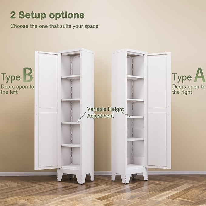 COFaR Tall Bathroom Storage Cabinet, Metal Farmhouse Narrow Slim Cabinet with Adjustable Shelves Barn Door for Bathrooms, Kitchens, Entrances Living Room (White)