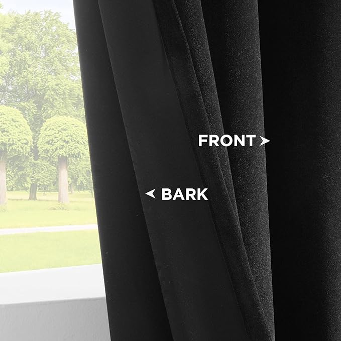 Joydeco Black Velvet Curtains 63 Inches Long, Luxury Grommet Blackout Curtain 2 Panels, Thermal Insulated Privacy Room Darkening Window Drapes for Bedroom Living Room Home Theatre (52Wx63L)