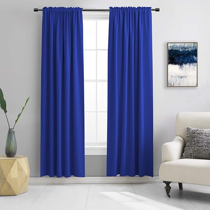 DONREN Royal Blue Blackout Curtains Panels for Bedroom - Thermal Insulated Solid Rod Pocket Curtains (52 by 84 Inch,2 Panels)