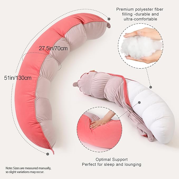 Peallow(Pat. Pend) – Long Round Body Pillow for Adults, Bolster Pillow for Sleeping, Soft and Supportive Pillow for Sleeping & Lumbar Support(Coral Peach,39")