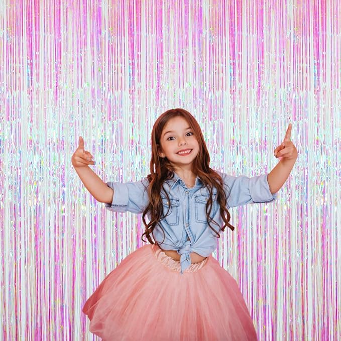 GOER 3.2 ft x 9.8 ft Metallic Tinsel Foil Fringe Curtains Party Photo Backdrop Party Streamers for Birthday,Graduation,New Year Eve Decorations Wedding Decor (2 Packs,Multicolor)