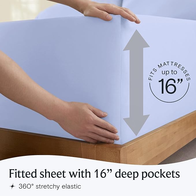 LuxClub 3 PC Twin XL Sheet Set, Deep Pockets Wrinkle Free Cooling Bed Sheets Hotel Bedding for Women, Men, Kids & Teens, Includes 1 Fitted Sheet, 1 Flat Sheet and 1 Pillowcase-Silky Soft Sky Blue