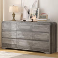 Grey Dresser for Bedroom with 9 Drawers, 63" Large Modern Dressers & Chest of Drawers with Curved Profile Design, Wood Closet Clothes Storage Long Dressers Organizer for Bedroom Living Room Hallway