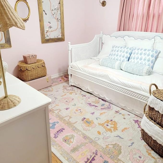 Fame Rugs Pink Beige Modern Oushak Rug 3x5, Washable Vintage Turkish Colorful Oriental Antique Inspired Foldable Small Area Rugs, Luxury Living Room Bedroom (390PP, 2'6" x 5')