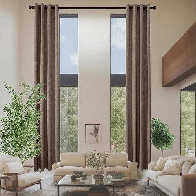 Linen Curtains 188 inch Length 2 Panels for High Ceiling Extra Long Thick Faux Linen Window Drapes Burlap Textured Curtains with Grommet for 2 Story High Living Room (52x188 Dark Coffee)