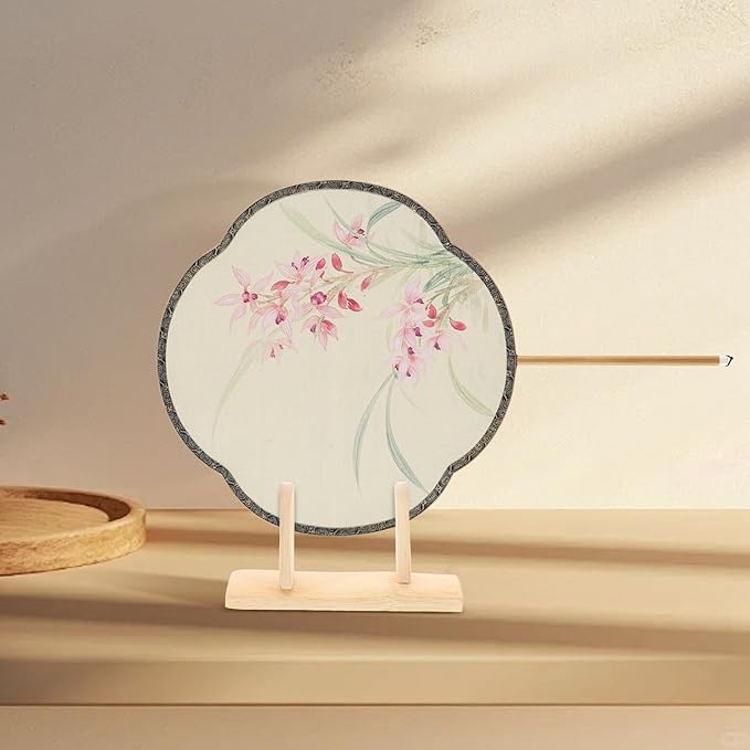 VOSAREA Bamboo Japanese Folding Fan Stand Holder Handheld Fan Display Stand Hand Fan Storage Rack Display Base (Beige)