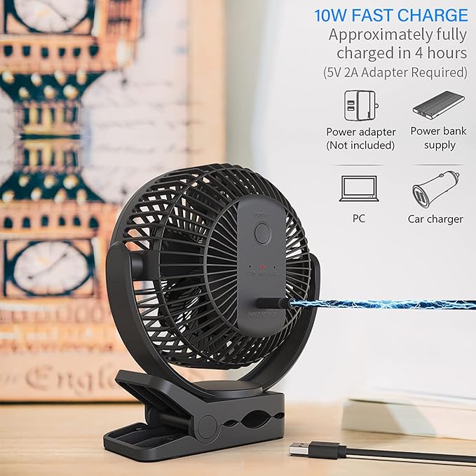 Svinkal Portable Magnetic USB Clip on Fan - 6 Inch 5000mAh Rechargeable, 3 Speed, 720° Adjustable, Personal Desk Fan for Bedroom, Camping, Golf Cart, Office