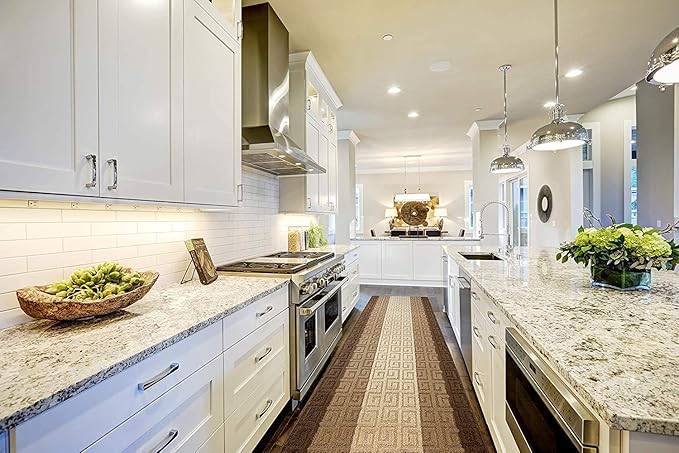 Custom Length Hallway Runner Rug,Slip Resistant,Meander Brown, 26 Inch X 26 feet, Sold and Priced Per Foot