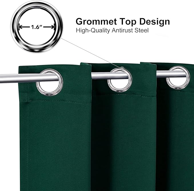 ChrisDowa Blackout Curtains 70 inches Wide for Bedroom - 2 Panels Set Extra Wide Grommet Thermal Insulated Room Darkening Curtains for Living Room (Forest Green, 70 x 63 Inch)