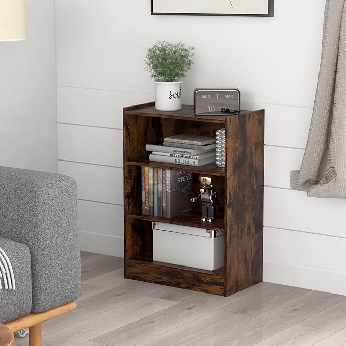LOKO 3-Tier Open Bookcase, Modern 3-Cube Bookshelf with 18-Position Adjustable Shelves & Anti-toppling Devices, Multipurpose Cubical Display Storage Organizer for Living Room Study (1, Rustic Brown)