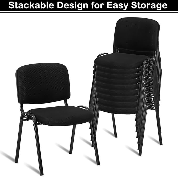 VINGLI Black Mesh Chairs - 10-Pack Stackable Armless Chairs for Office, Church, Conference & Meeting Rooms