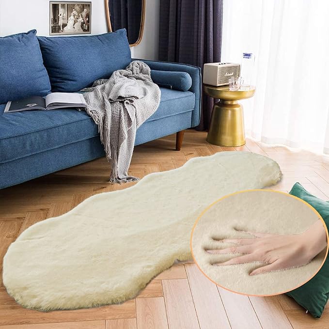 Shag Faux Bunny Washable Fluffy Fur Rug Runners for Hallways Camel Plush Area Rugs for Living Room Bedroom Faux Sheepskin Rug 2x6 Shaped Nursery Rugs