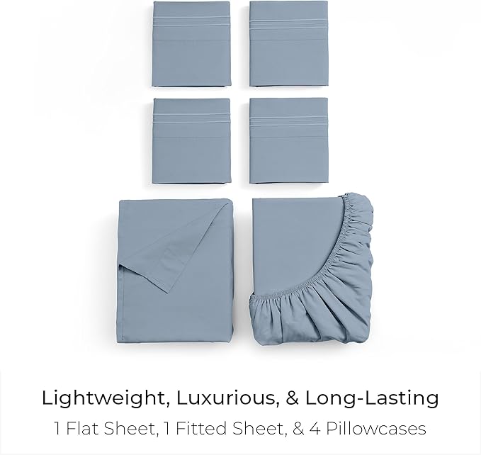 Mellanni California King Sheet Set - 6-Piece Iconic Collection Bedding, (Including 4 Pillowcases), 16-Inch Deep Pocket, Easy Care, Extra Soft, Cooling Sheets, Brushed Microfiber - Blue Hydrangea