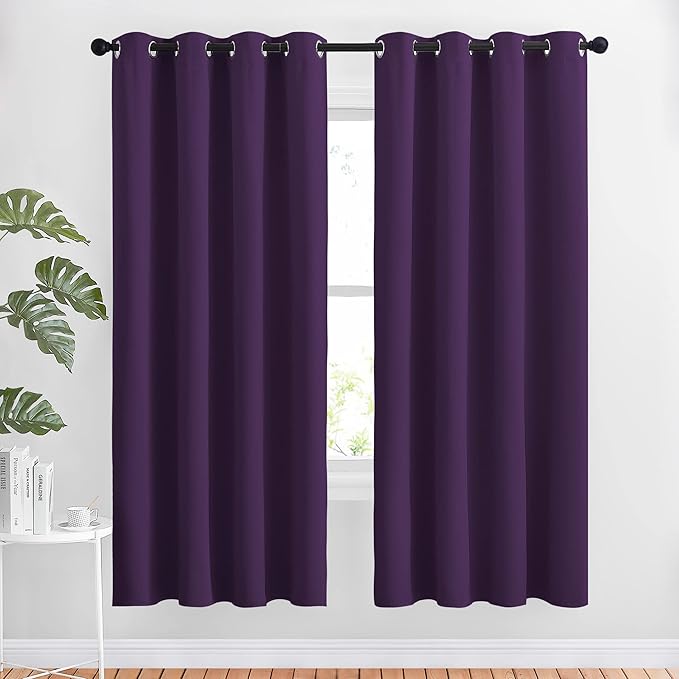 NICETOWN Royal Purple Room Darkening Draperies and Curtains - Home Fashion Energy Saving Grommet Top Room Darkening Drape Panels for Bedroom (Set of 2, 46 by 72 Inch, Royal Purple)