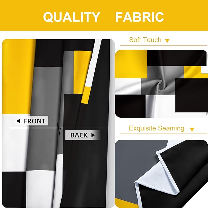 Yellow 100% Blackout Curtains 45 inch Length 2 Panels Set Black White Grey Modern Abstract Geometric Drapes for Kitchen Black Out Curtains Insulated Room Darkening Small Window Curtains, 52Wx45L