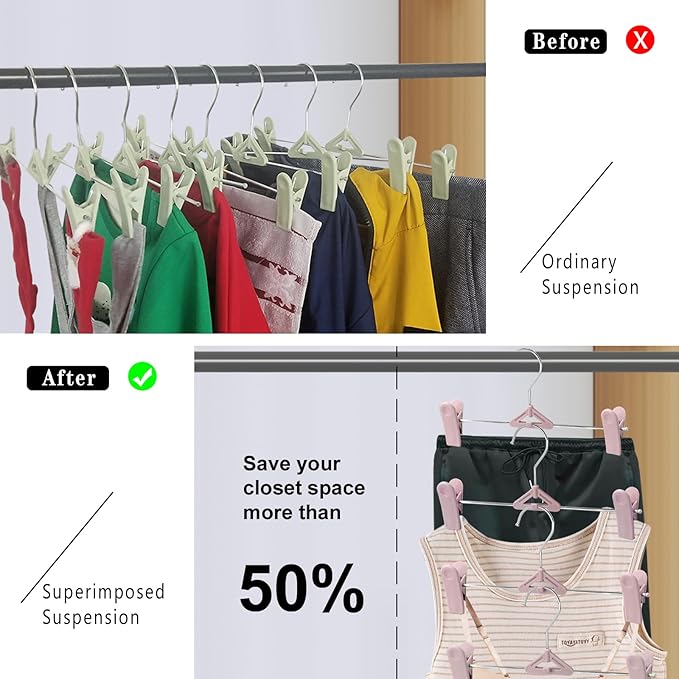 Skirt Hangers 30 Pack – NORTHERN BROTHERS Pink Pant Shorts Plastic Hangers with Clips for Women, Kids – Space Saving, Non Slip, Adjustable, Stackable
