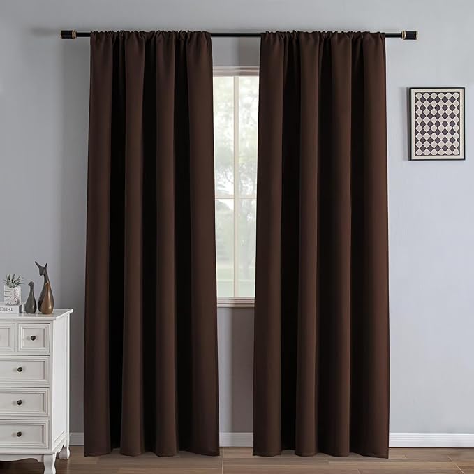 Blackout Curtains 84 Inch Length 2 Panels Set, Black Out Curtains for Bedroom 84 Inch Long, Rod Pocket Energy Saving Room Darkening Drapes for Living Room Window Chocolate(W52 x L84)