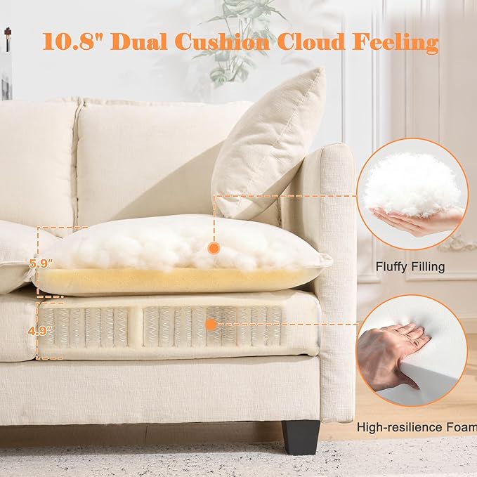 Loveseat Sofa Cloud Sofa Couch 50'', Modern Loveseats 2 Seat Couch 27" Deep Seat with 2 Pillows for Small Spaces Apartment Studio Office Bedroom Living Room 8834-BEIGE-1