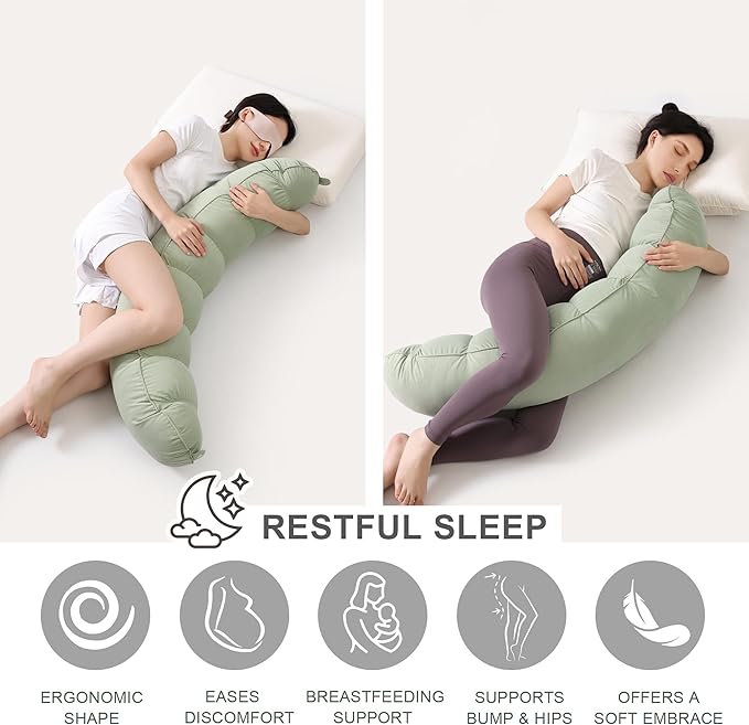 Peallow(Pat. Pend) – Long Round Body Pillow for Adults, Bolster Pillow for Sleeping, Soft and Supportive Pillow for Sleeping & Lumbar Support (Celadon Green,47")