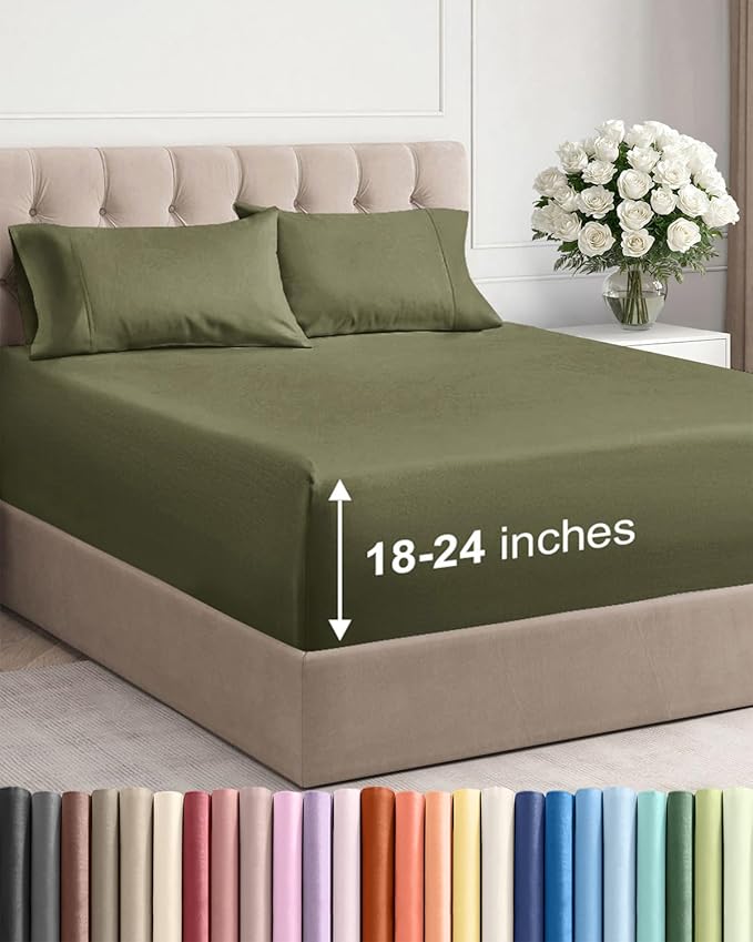 Extra Deep Twin XL Sheet Set - 4 Piece Breathable and Cooling Sheets - Hotel Luxury Bed Sheets Set - Easy Fit - Soft, Wrinkle Free and Comfy Sheets Set - Sage Green Sheet Set with Extra Deep Pockets