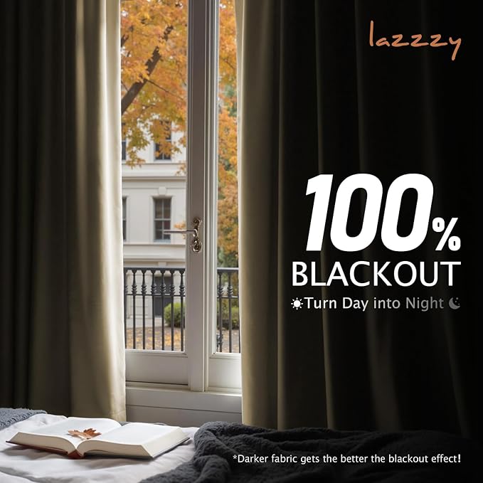 Lazzzy Blackout Velvet Curtains for Living Room Bedroom 90 Inch Long Insulated Lined Drapes Rod Pocket Modern Window Treatments 2 Panels Set Vanilla