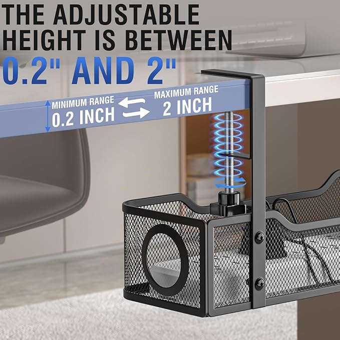 Under Desk Cable Management Tray - GZOKMOG No Drill Cord Organizer with Clamp, Workspace Organizers for Cords, Metal Mesh Wire Management for Home and Office, 1 Pack Black, 13.38 inch