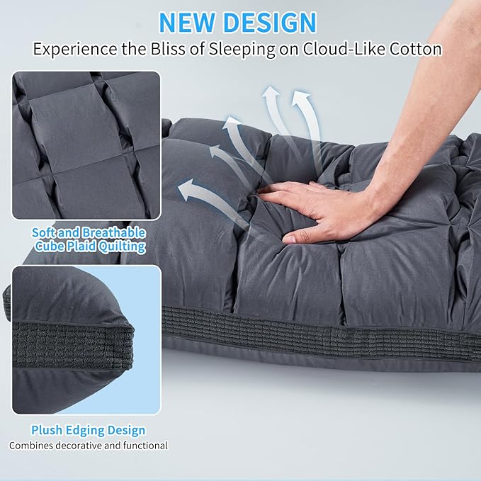 YOUR MOON Soft Pillow King Size of 2 for Sleeping, Super Soft Support Down Alternative Pillow, 100% Cotton Shell Luxury Comfy Fluffy Bed Pillows for Sleep(Gray)